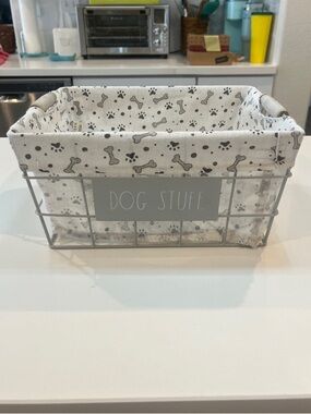Rae Dunn Gray Wire Basket with Paw Print Liner "DOG STUFF"